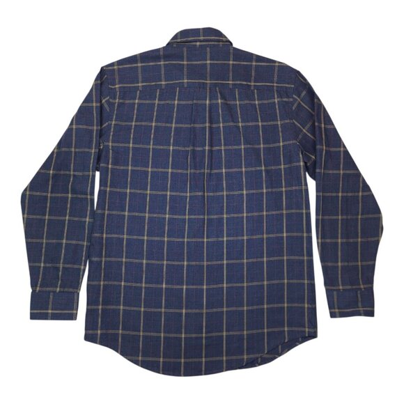 Arrow Mens Plaid Button-Down Shirt M Navy & Tan Cotton Polyester - Picture 3 of 9